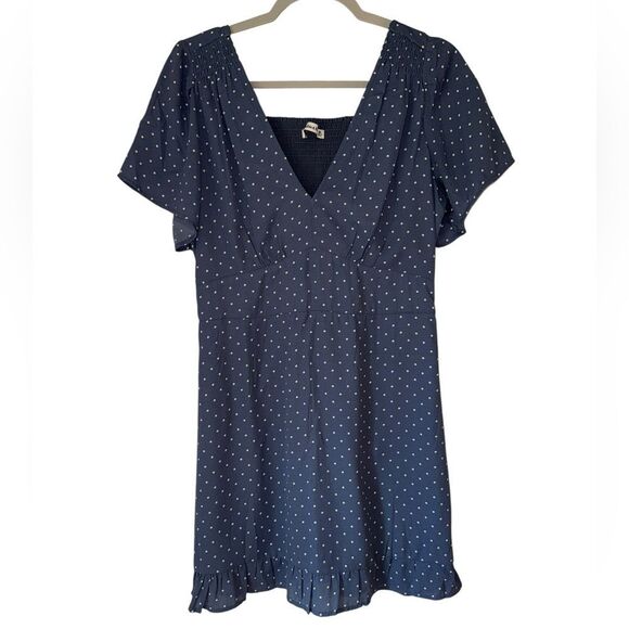 Abercrombie and Fitch Women’s Size Medium Blue Polka Dot Dress Flutter Sleeve - Picture 2 of 10
